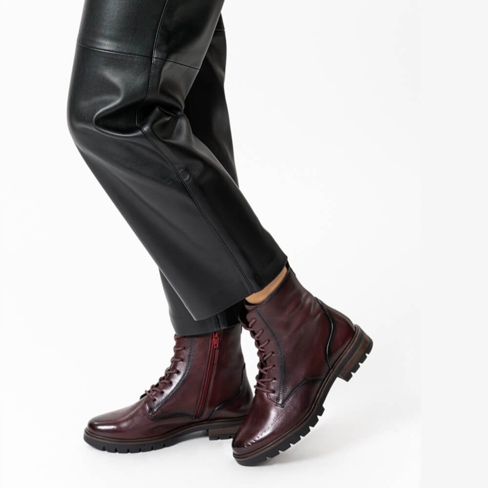 Ara Cambridge Laced Leather Ankle Boots 12-11260 Wine