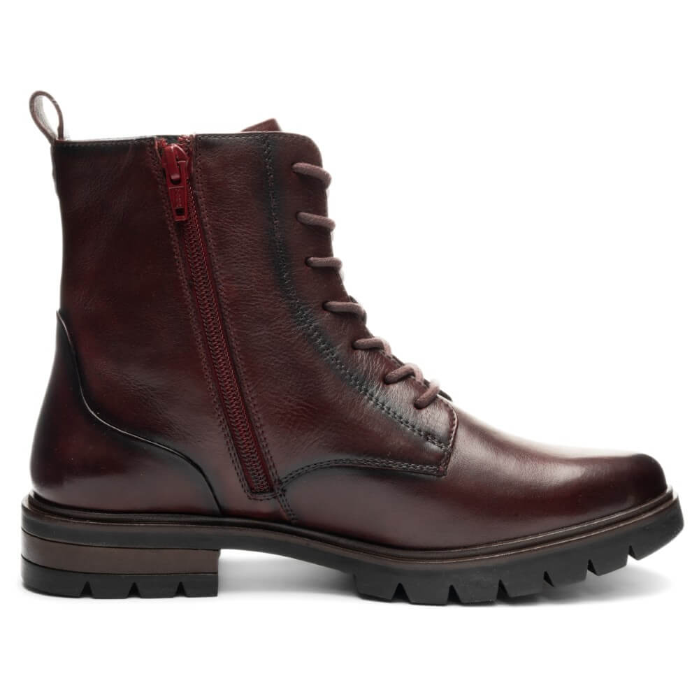 wine leather boot with a white background Ara Cambridge Laced Leather Ankle Boots 12-11260 Wine