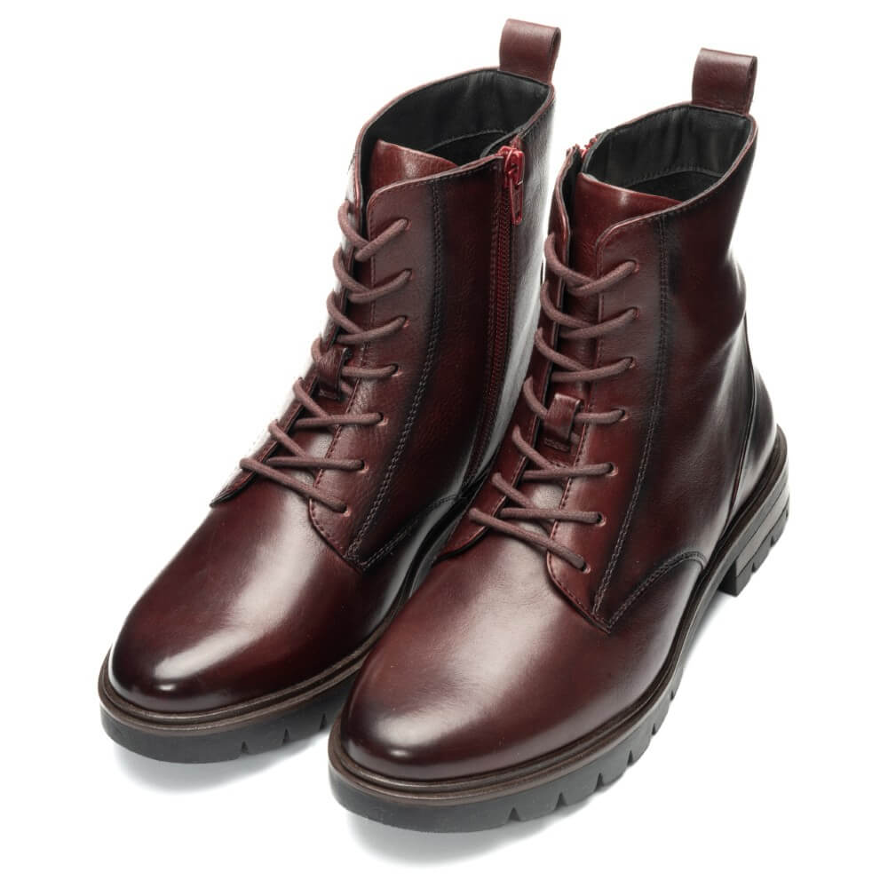wine leather boot with a white background Ara Cambridge Laced Leather Ankle Boots 12-11260 Wine