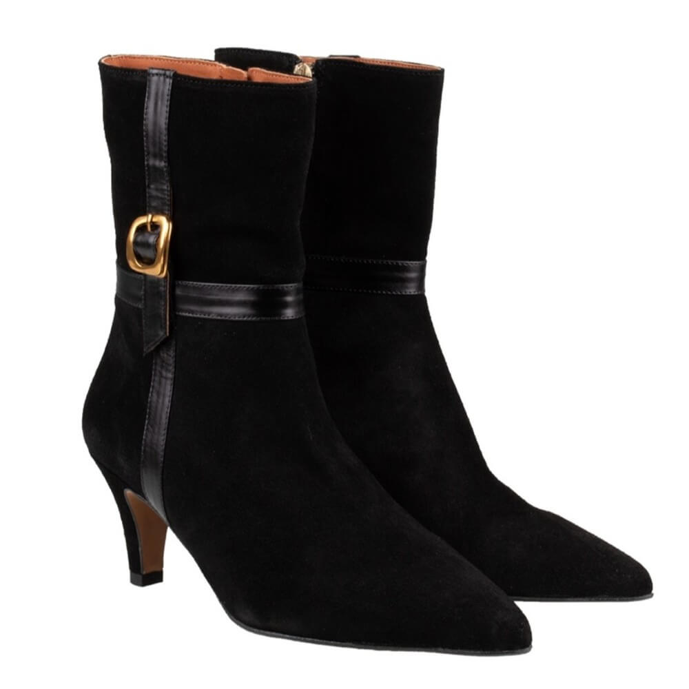Black suede boots with buckles Ángel Alarcón Florine 25602 Suede Ankle Boot-BLACK