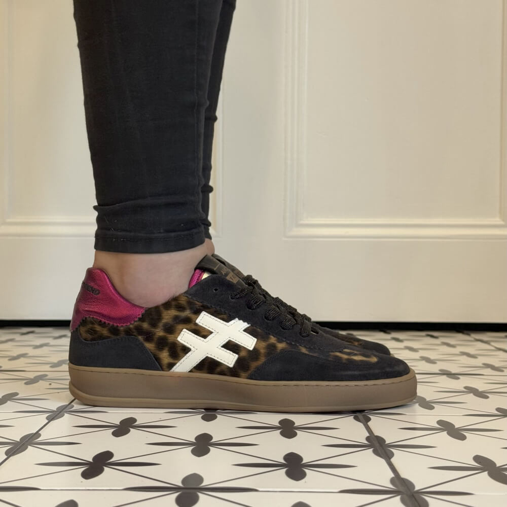 Black and brown sneaker with leopard print and pink Another Trend Iconic Leather Sneakers A032-LEOPARD