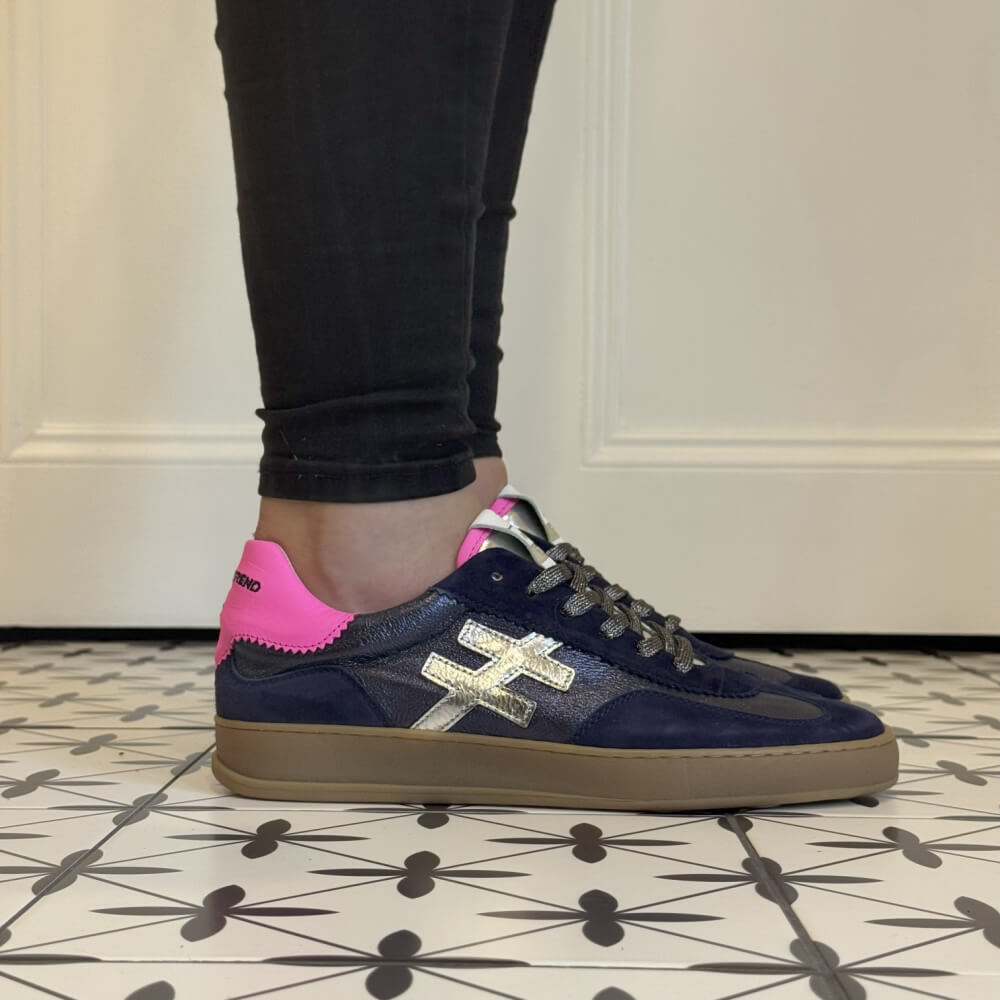 Navy sneakers with gold and pink accents Another Trend Iconic Leather Sneakers A032-Ocean Blue