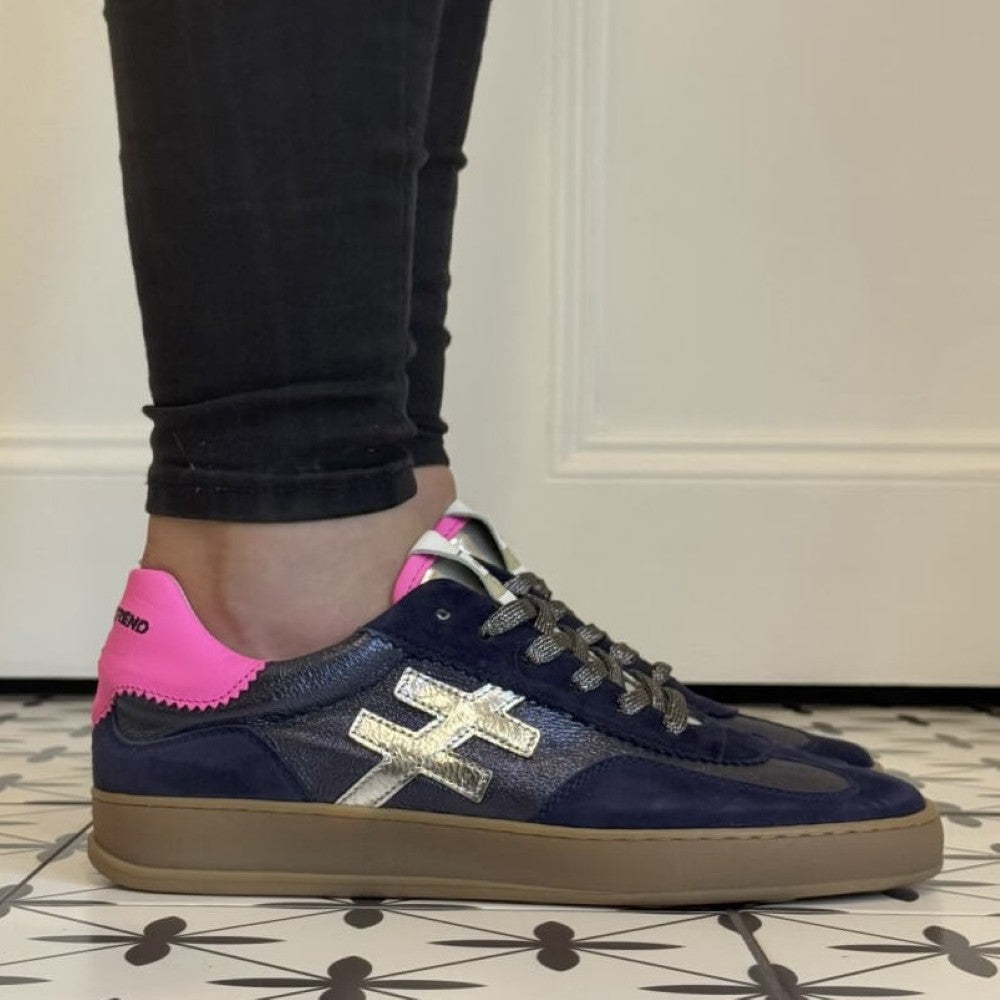 Navy sneakers with gold and pink accents Another Trend Iconic Leather Sneakers A032-Ocean Blue