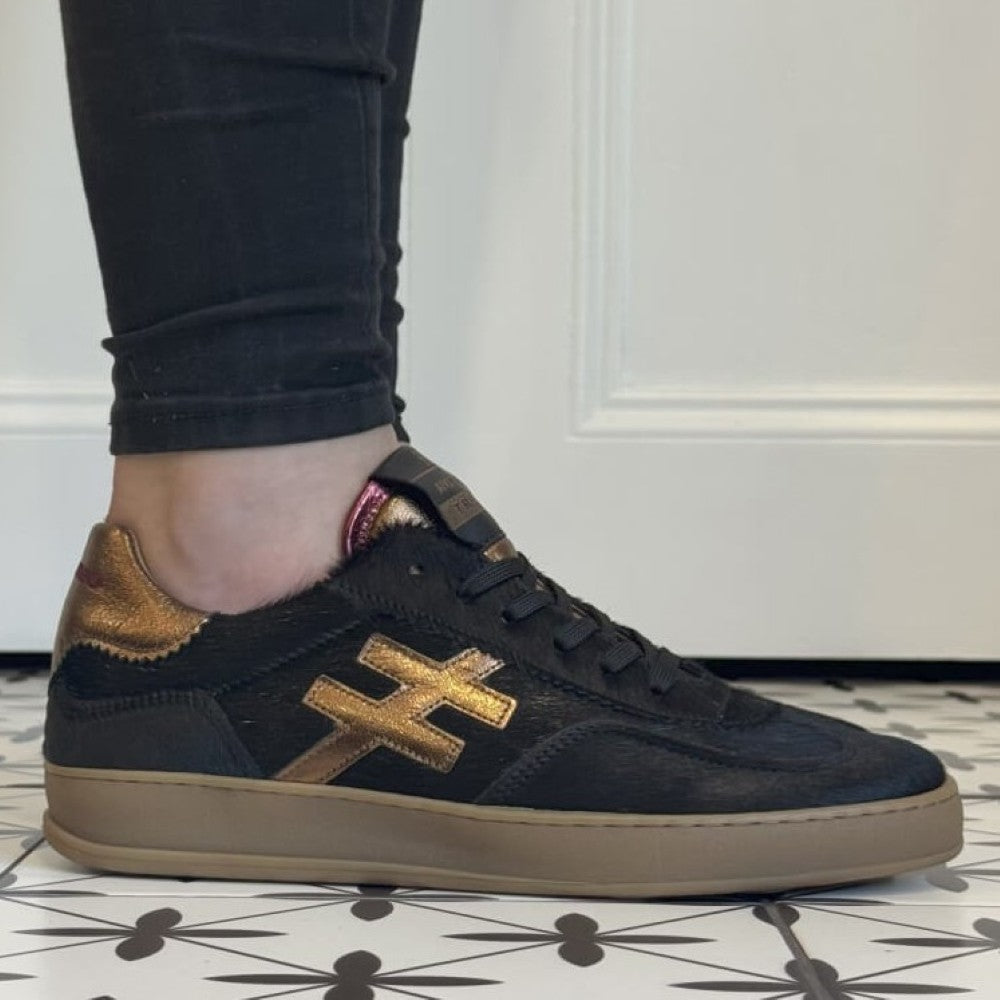 Black pony hair and gold sneaker Another Trend Leather Sneakers A032 Black Pony Hair & Gold