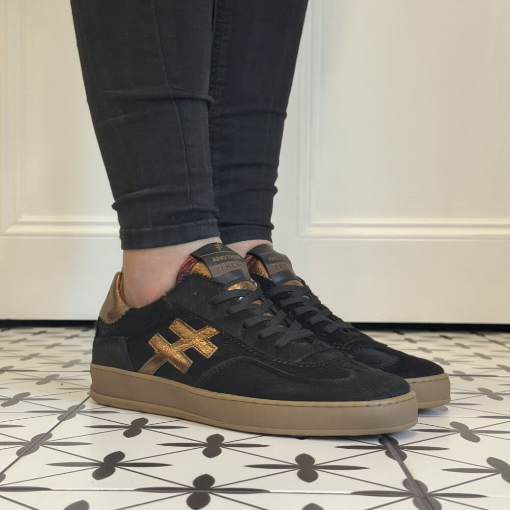 Black pony hair and gold sneaker Another Trend Leather Sneakers A032 Black Pony Hair & Gold