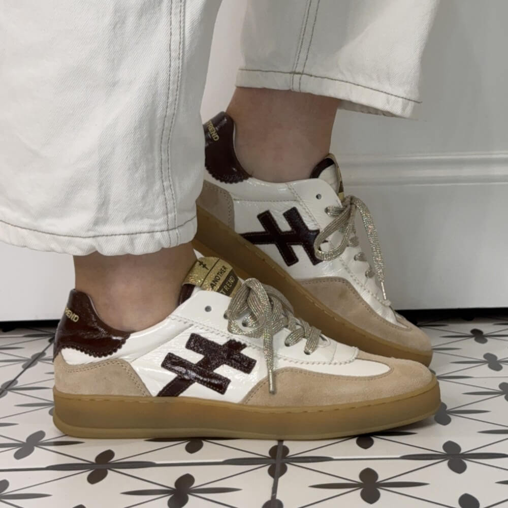 Another Trend White Brown and Beige Leather sneakers