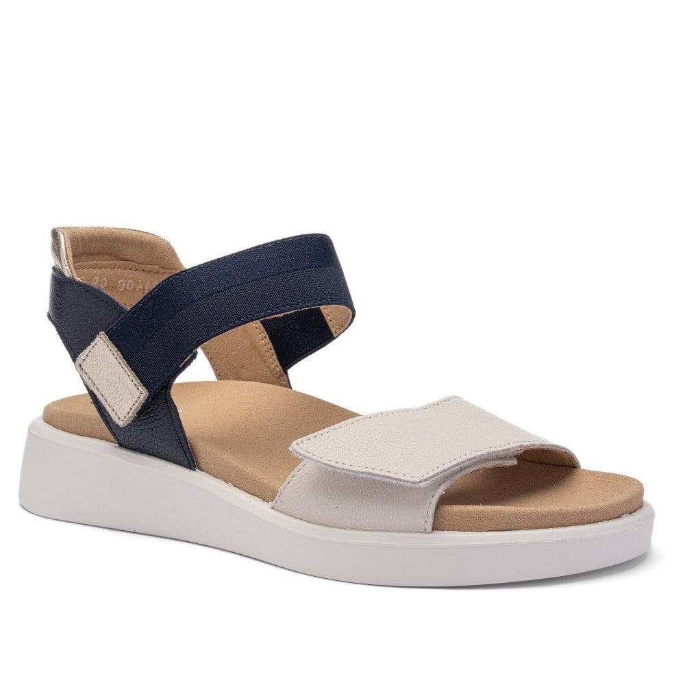 Ara Navy and beige sandal with a white sole on a white background