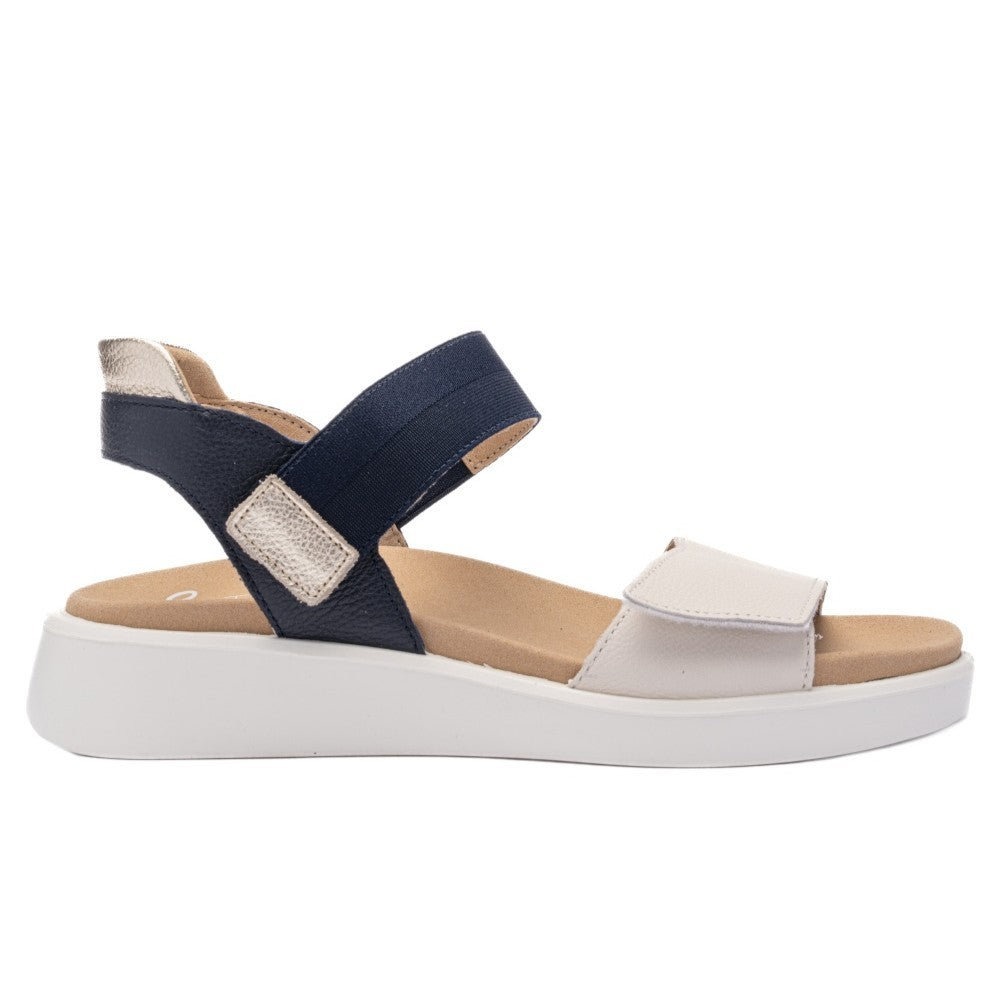 Ara Navy and beige sandal with white sole on a white background