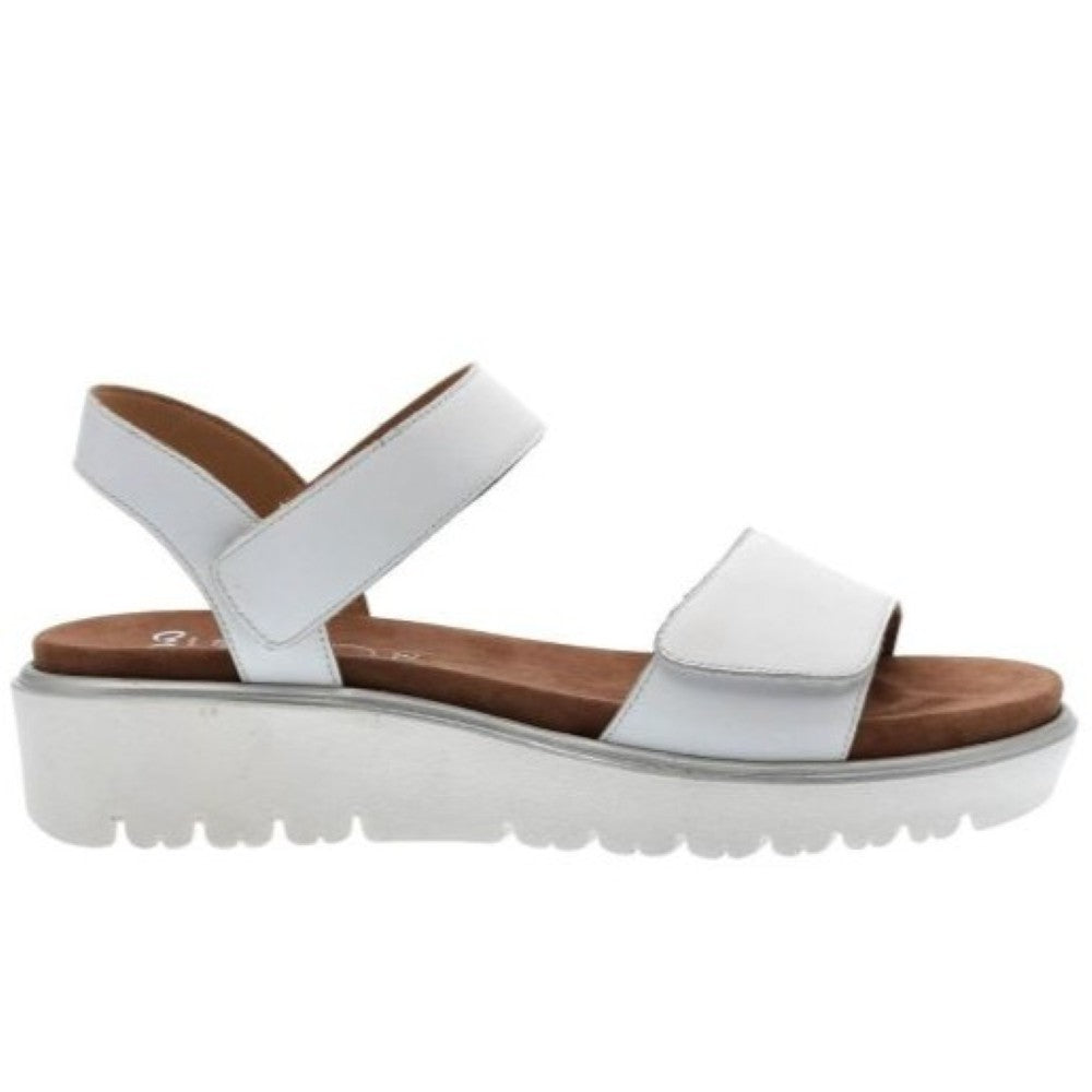 An ara white leather platform sandal with a brown footbed and sole, shown from a side profile view against a white background.