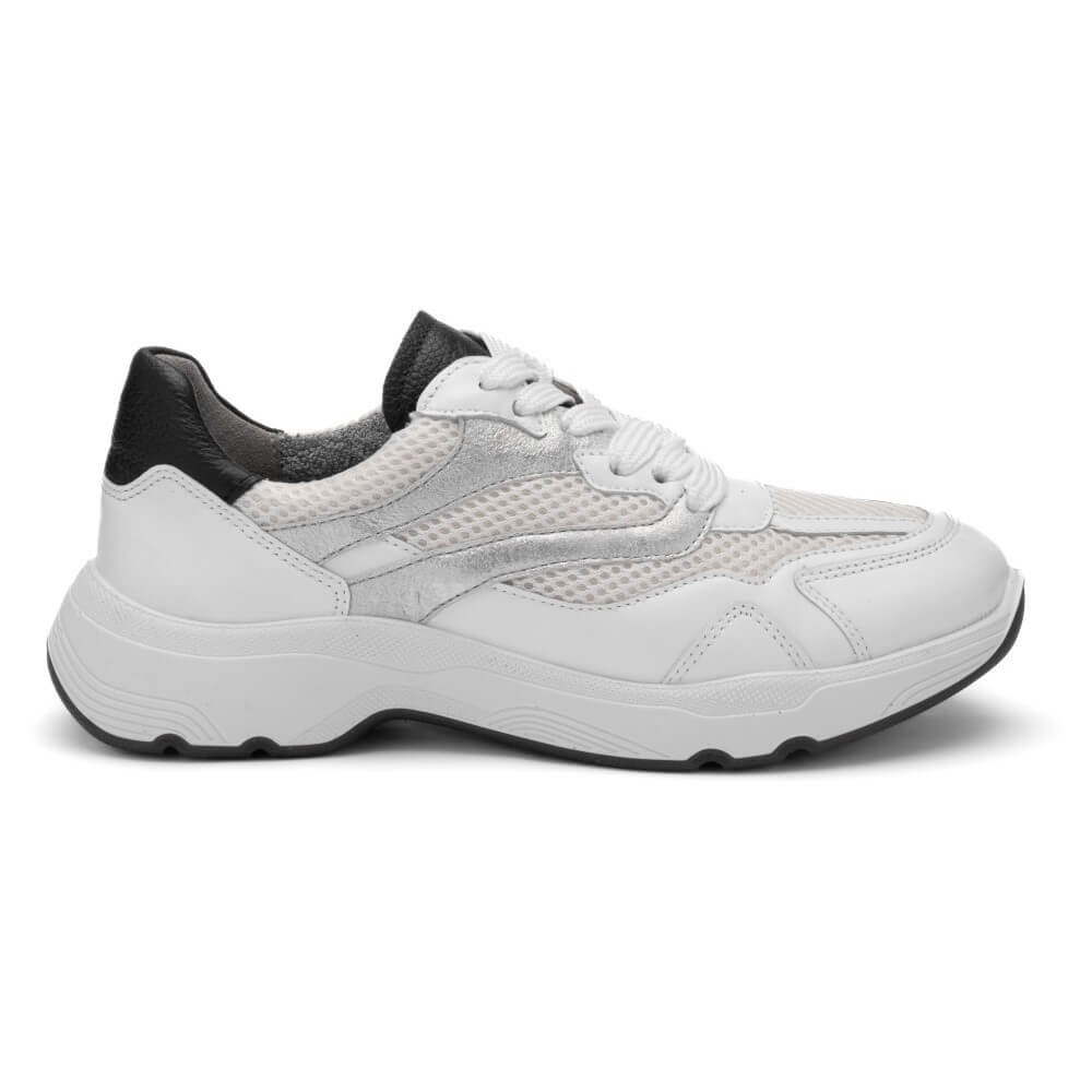 ara 12-25804 boston White sneaker with black accents on a white background