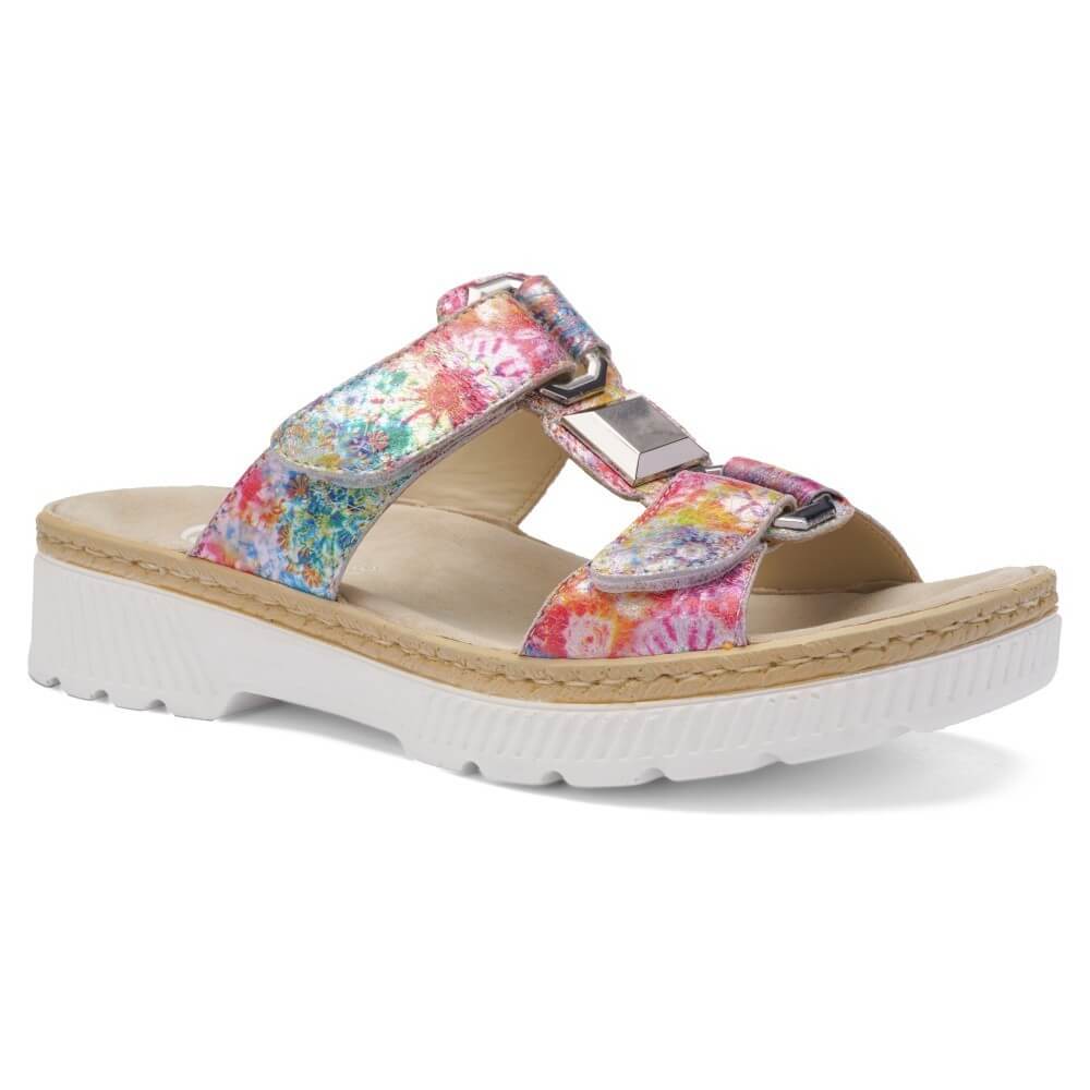 Ara Floral Print Mule Sandals with velcro straps