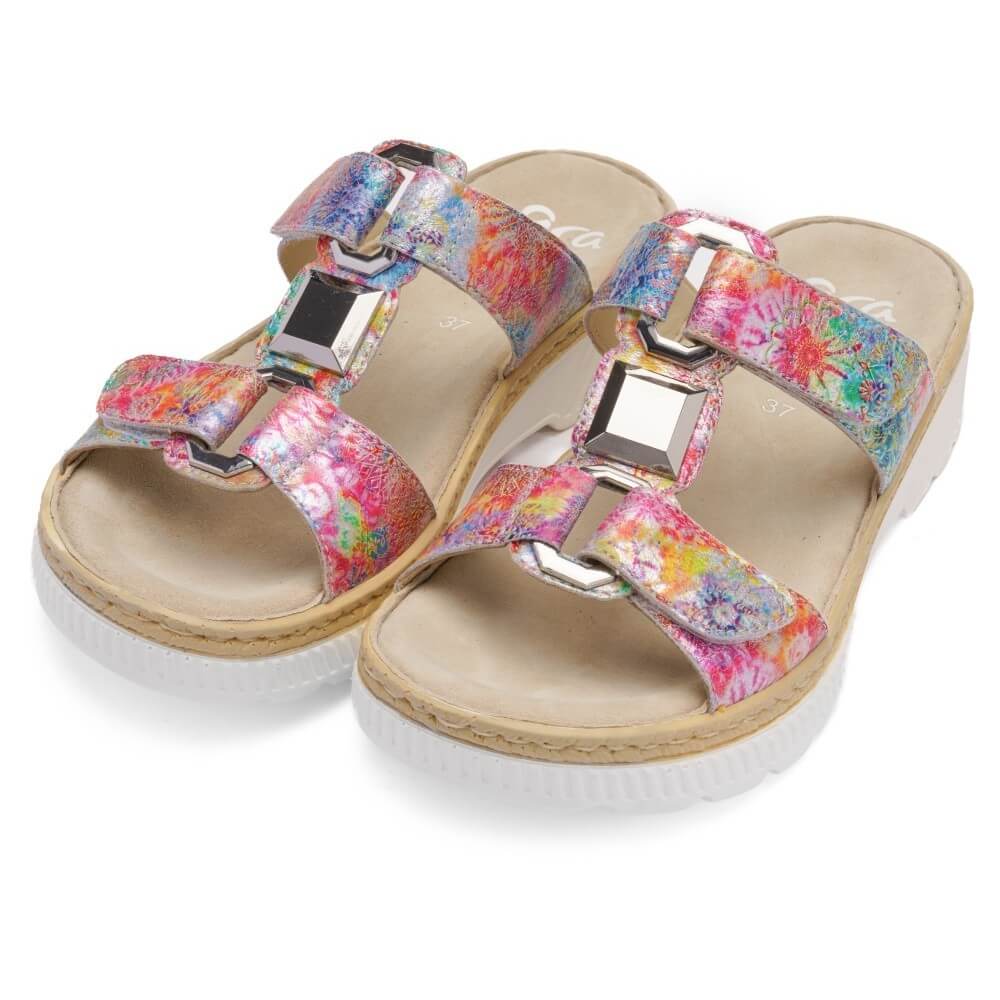 Ara Floral Print Mule Sandals with velcro straps