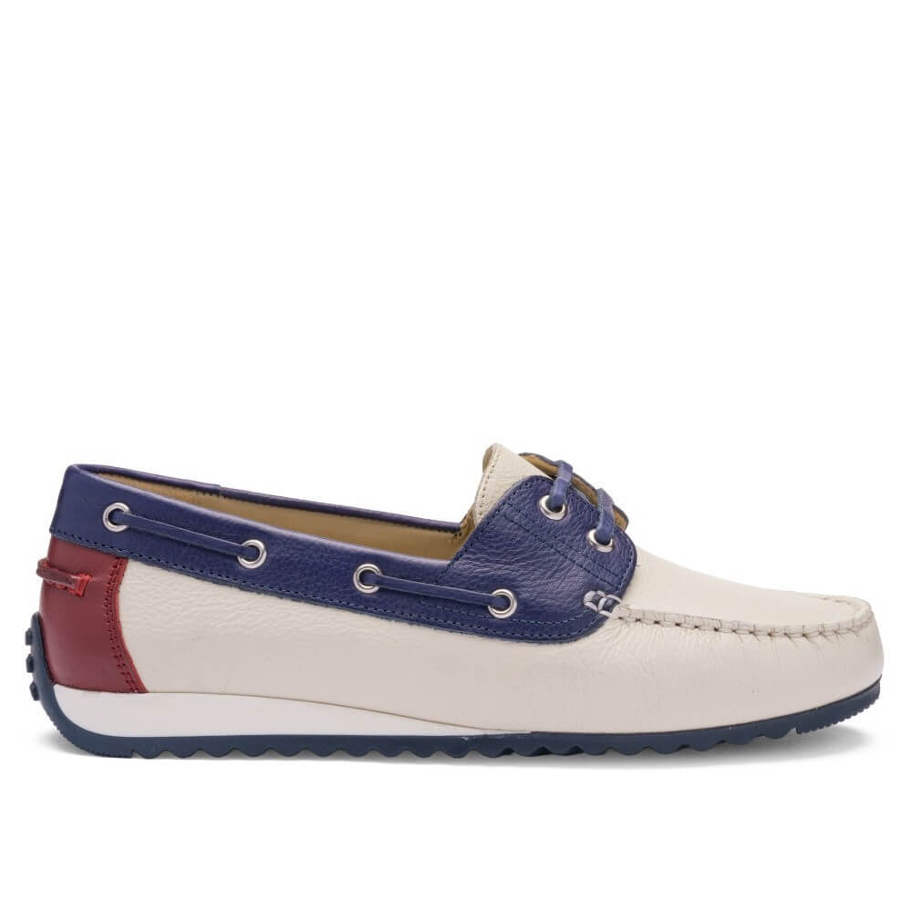 Ara New Port 12-27704 Leather Boat Shoes Cream Ink Blue