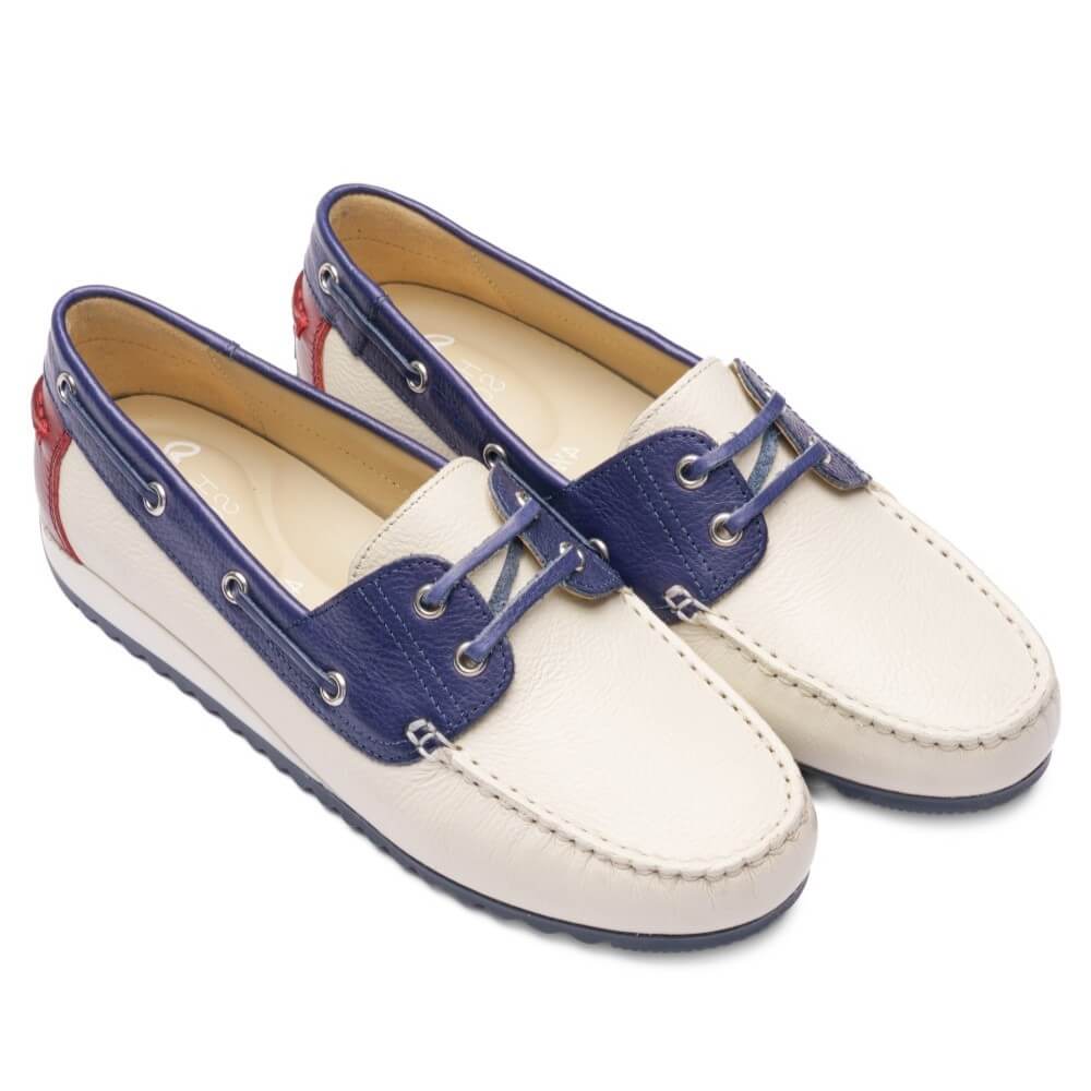 Ara New Port 12-27704 Leather Boat Shoes Cream Ink Blue