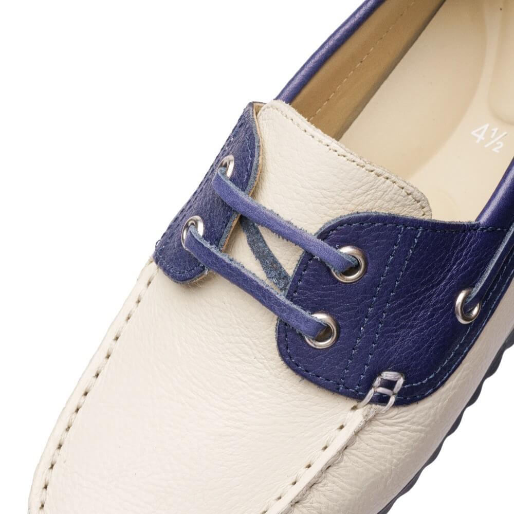 Ara New Port 12-27704 Leather Boat Shoes Cream Ink Blue