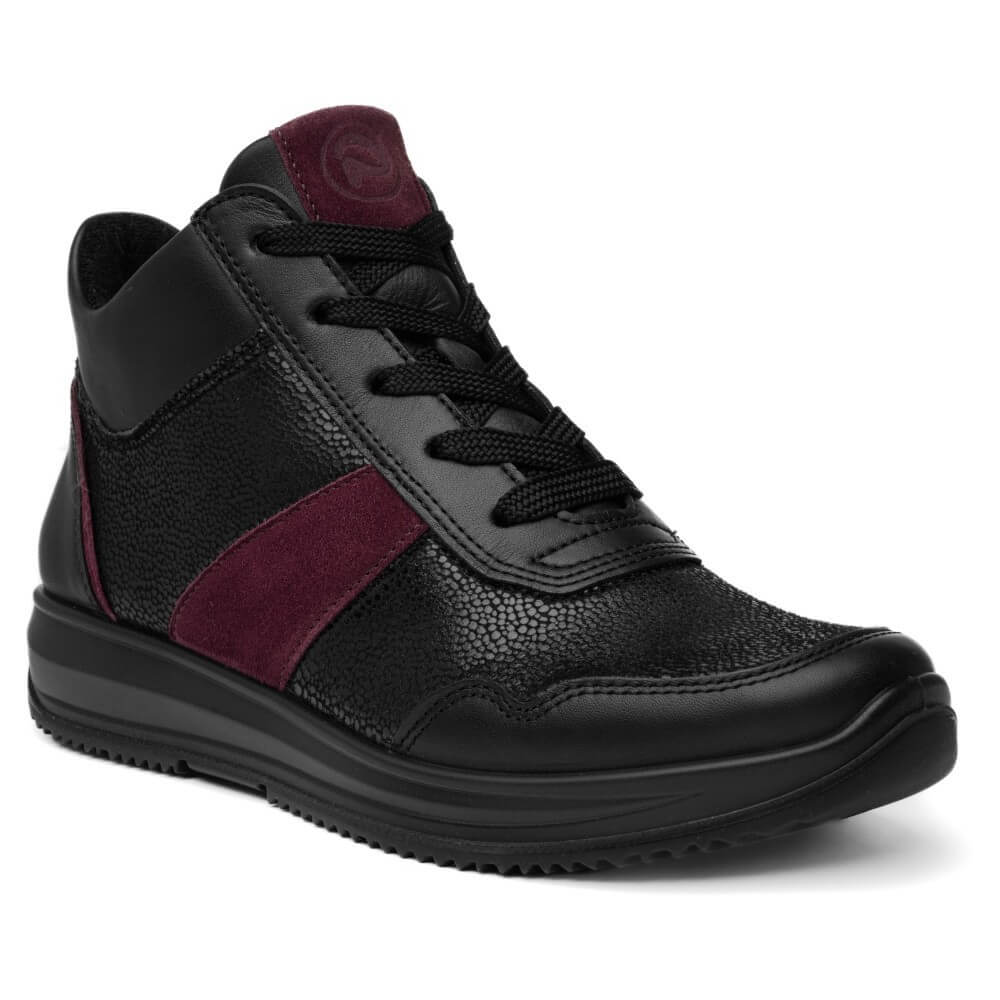 Ara Black hi-top with laces on a white background