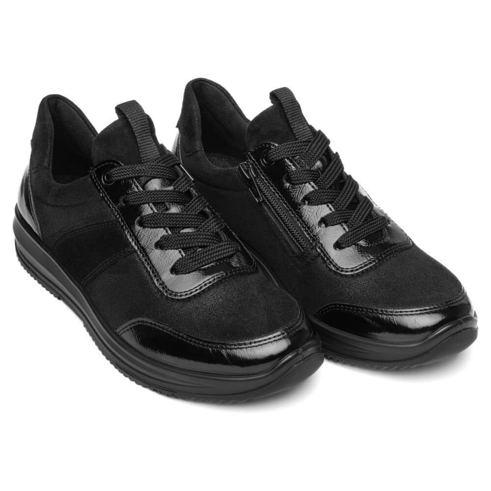 Pair of ara black sneakers on a white background