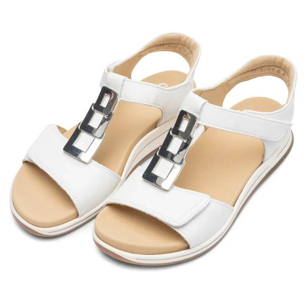 Ara White Leather Velcro sandal