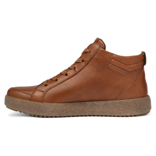 Ara brown leather high-top sneaker with matching brown laces and a chunky, textured brown sole, shown in a side profile view against a plain white background.