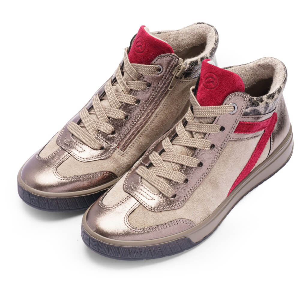 Sneaker with red accent on a white background Ara Rom 2.0 Hi-Top 12-50022-CACHEMIRE