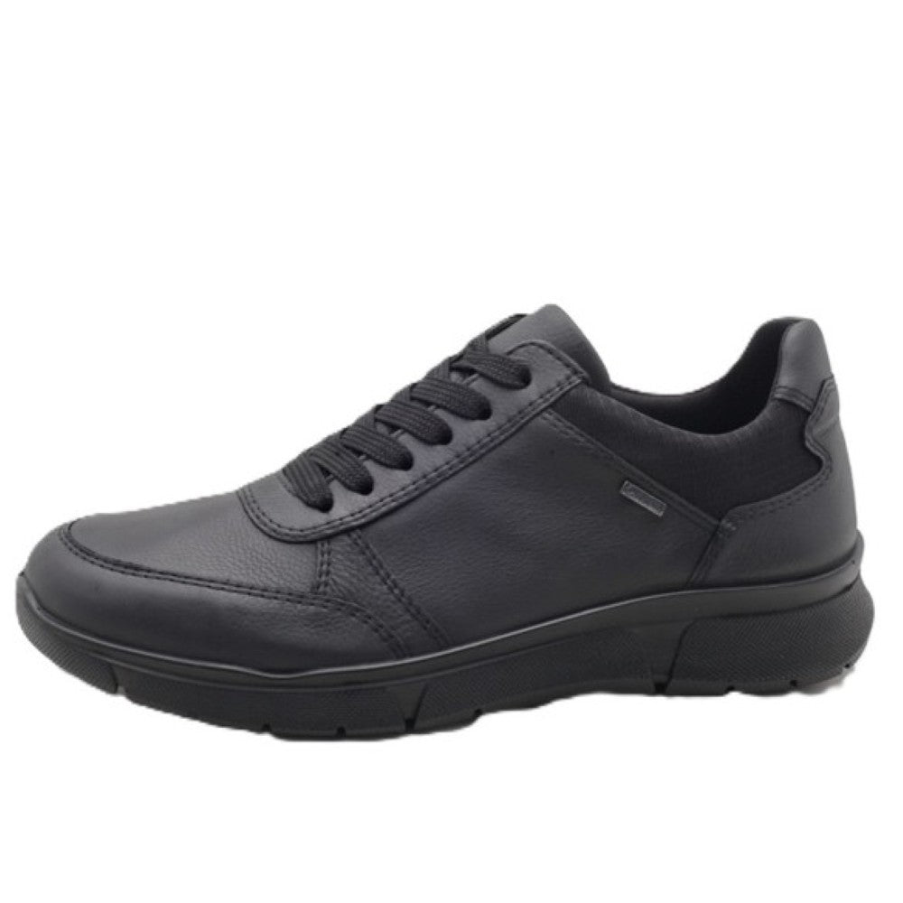 Black leather Gore-Tex sneaker on a white background