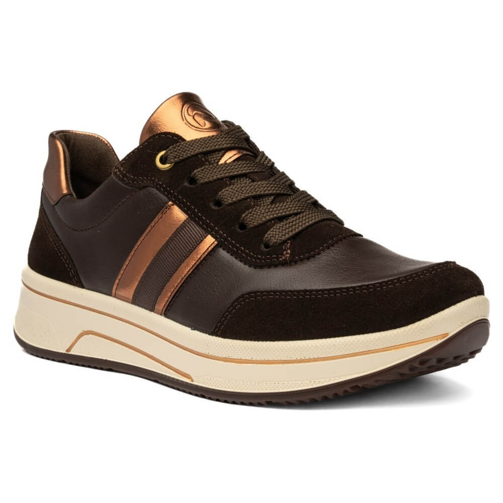 ara Brown and bronze sneaker on a white background