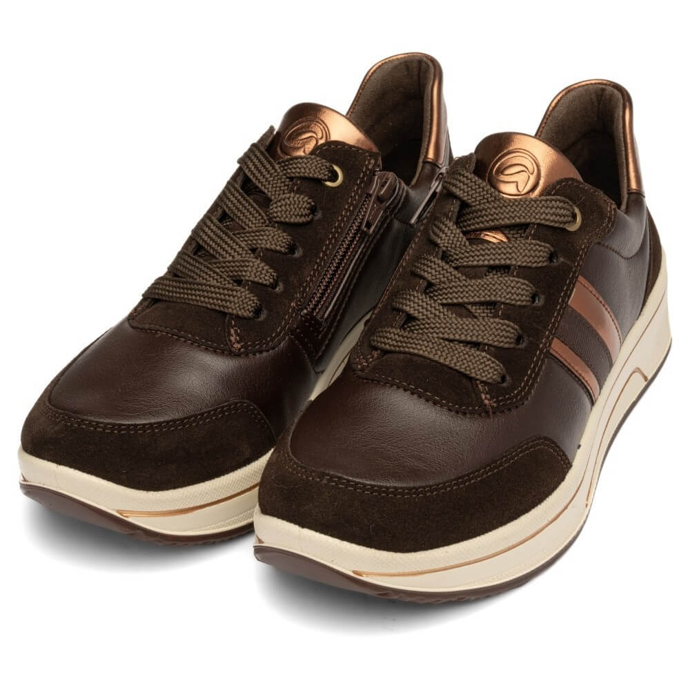 ara Brown and bronze sneakers on a white background