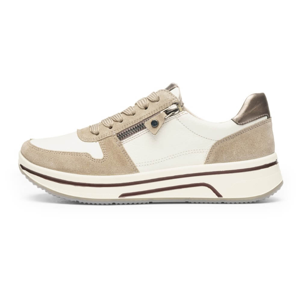 Brown and beige sneaker on a white background Ara Sapporo 3 Trainer 12-27540 H-Fit-CREAM