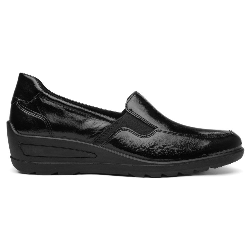Ara Black Leather Wedge slip-on shoe on a white background