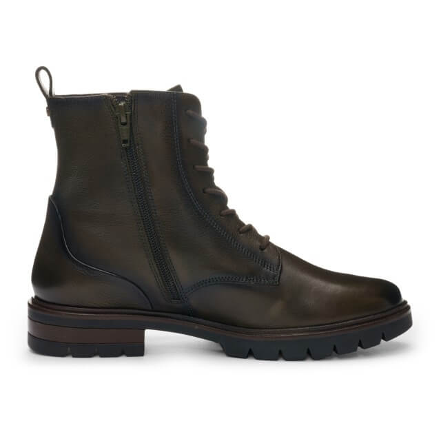 Green leather boot on a white background Ara Cambridge Laced Leather Ankle Boots 12-11260 Forrest Green