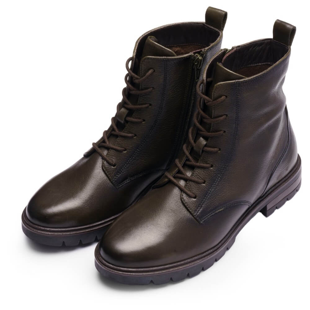 Green leather boot on a white background Ara Cambridge Laced Leather Ankle Boots 12-11260 Forrest Green