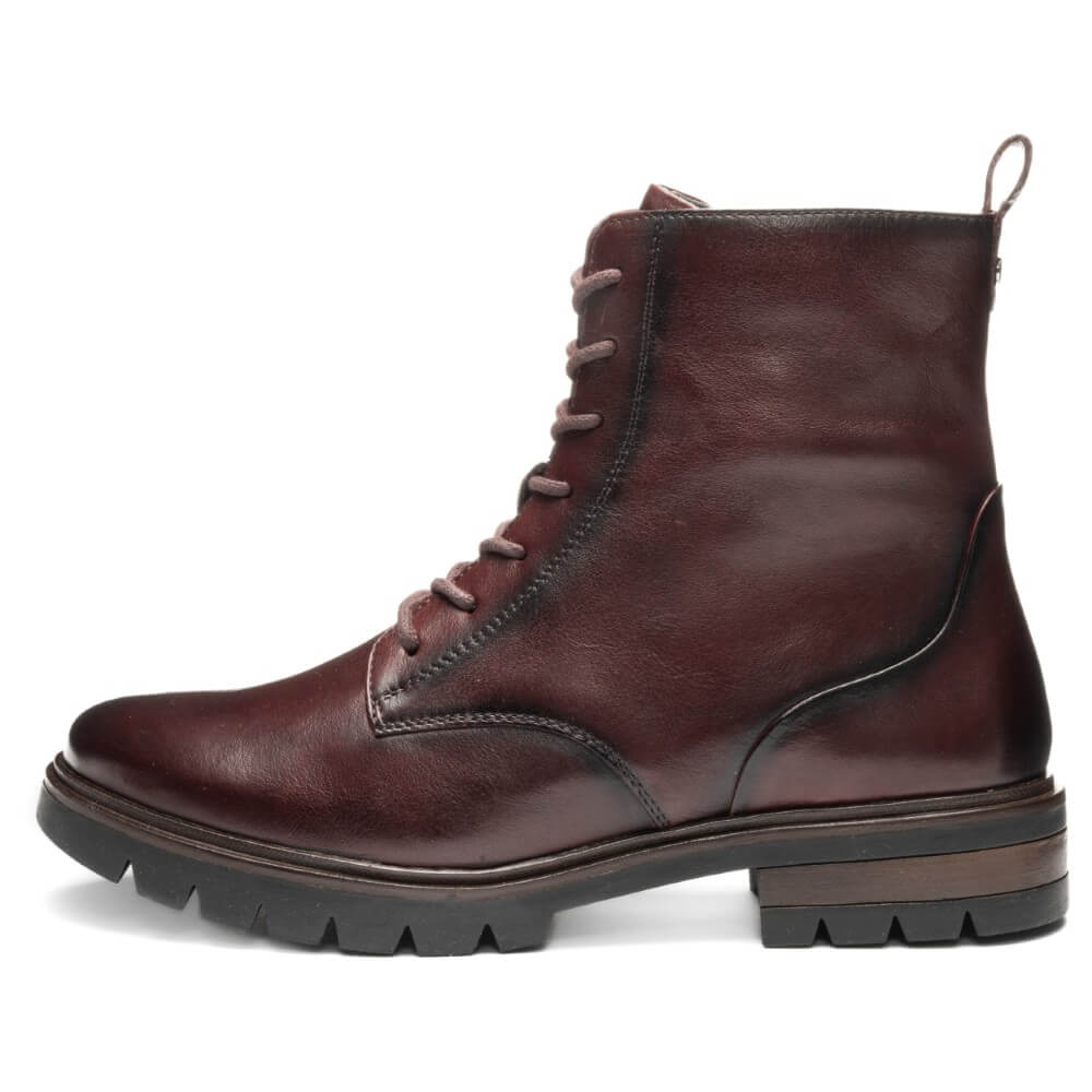wine leather boot with a white background Ara Cambridge Laced Leather Ankle Boots 12-11260 Wine