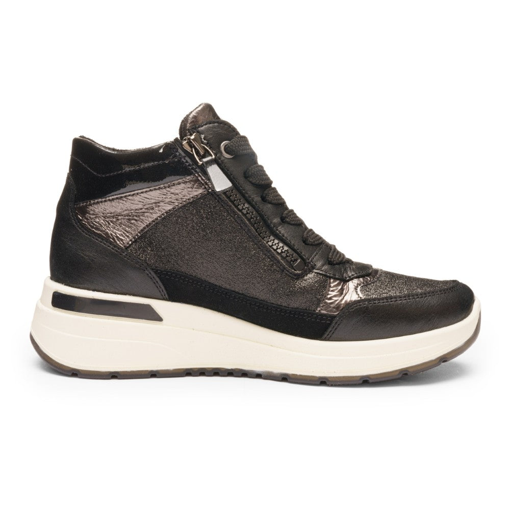 Ara Black high-top sneaker with metallic accents, Ara Garda Hi-top Trainers Wide H-Fit 12-57703 Black