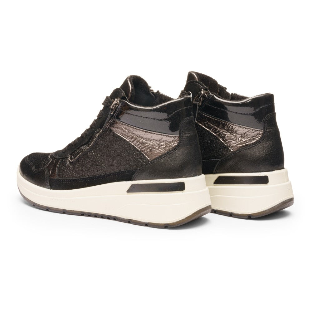 Ara Black high-top sneaker with metallic accents, Ara Garda Hi-top Trainers Wide H-Fit 12-57703 Black