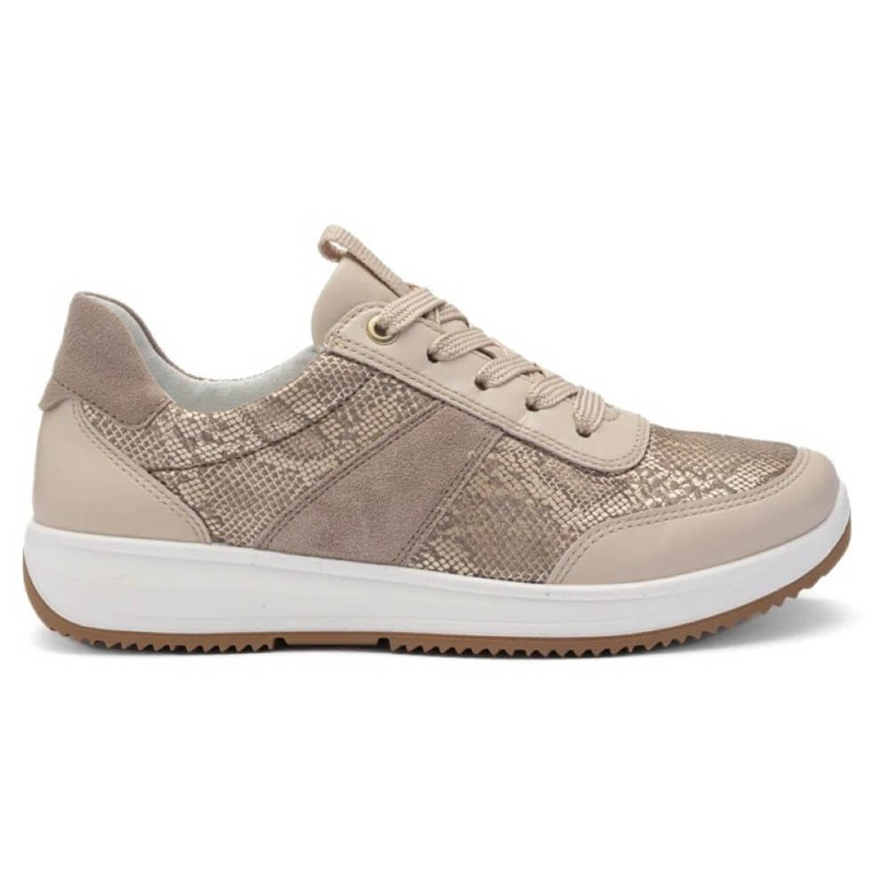 Beige sneaker with textured pattern on a white background ara osaka 2