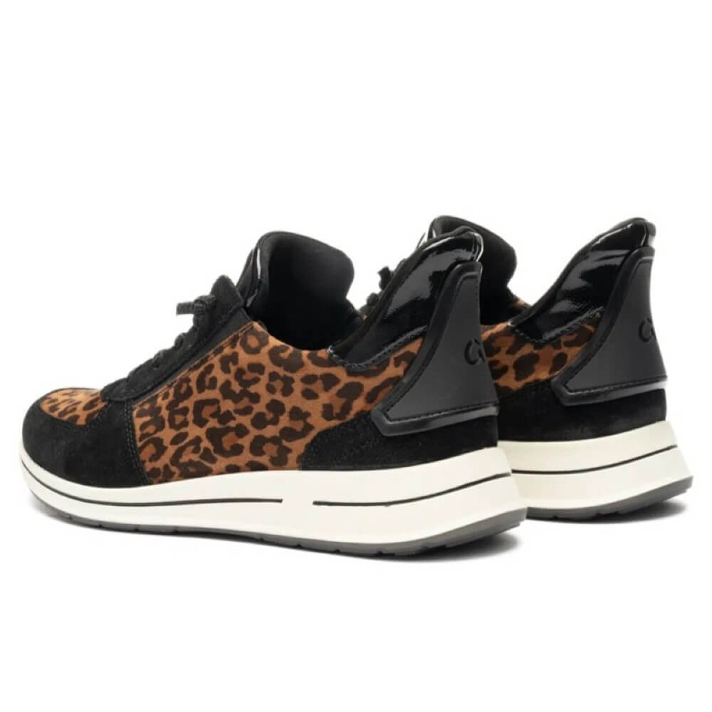 Black slip-on sneaker with leopard print pattern on a white background Ara Osaka 2 Easy2go slip-on 12-24836 Leopard Print