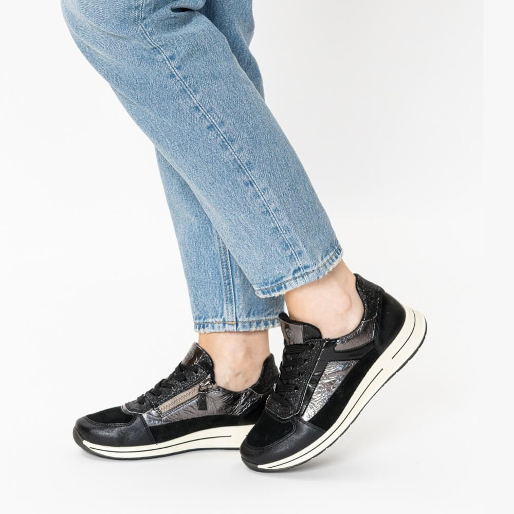 Ara Osaka 2 Leather Trainers H-Fit 12-24826 Black