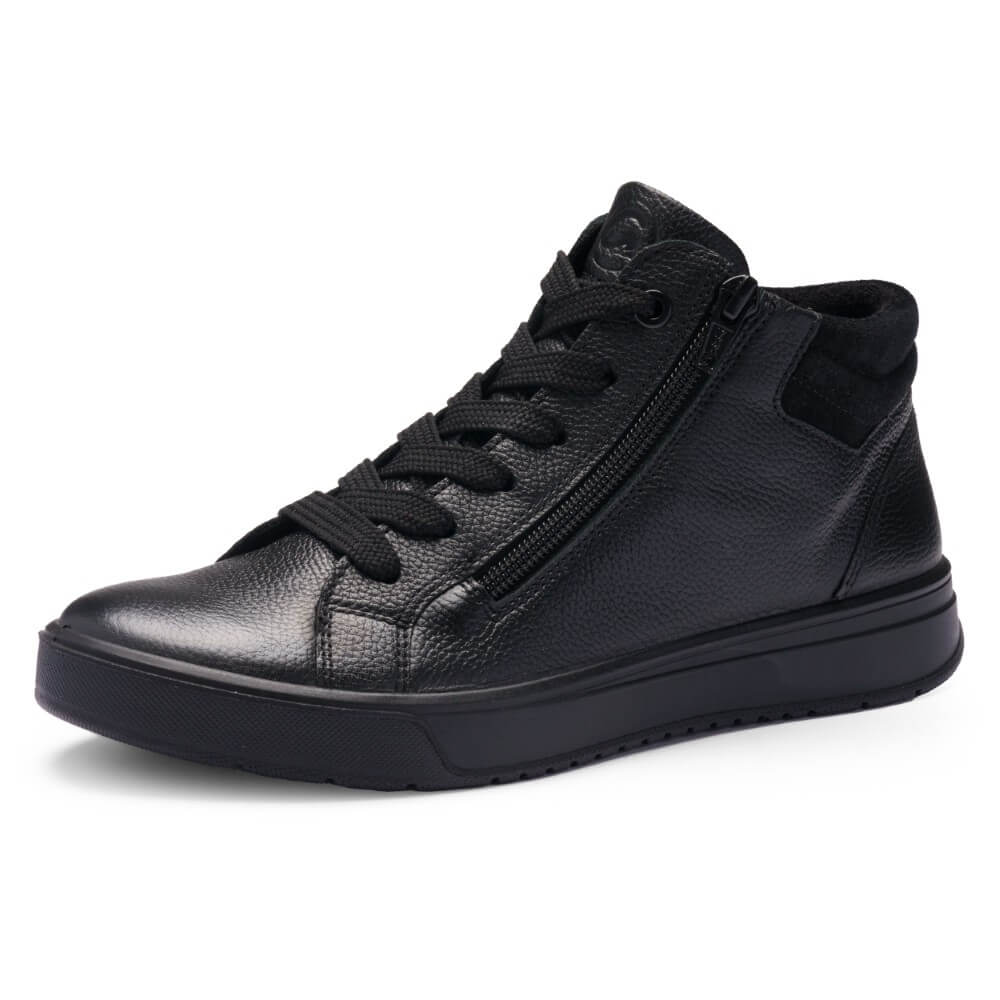 Black Leather Laced hi-top with a zipper
