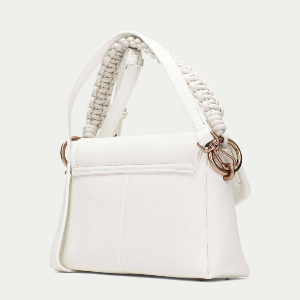 Hispanitas White handbag with beaded handle on a white background