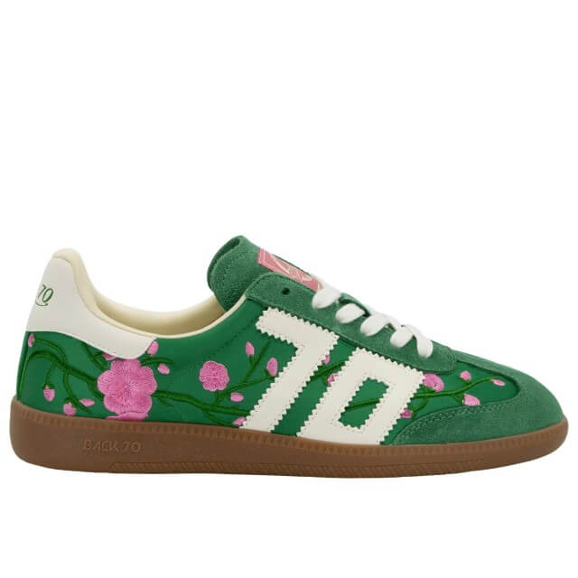Back 70 Green sneaker with floral design on a white background