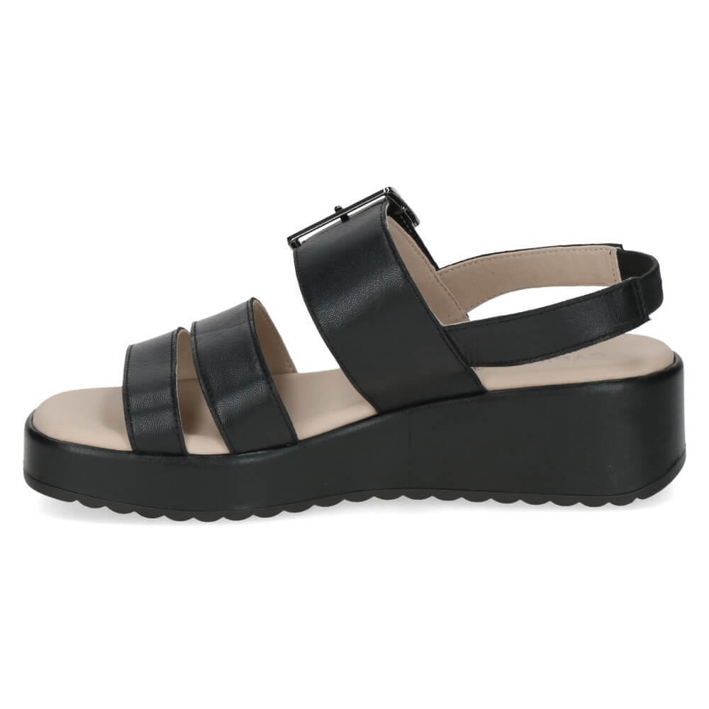 Caprice Black Leather Platform Sandal