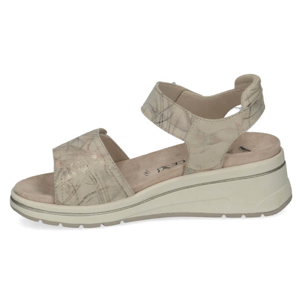 Caprice Beige Wedge sandal with Velcro straps