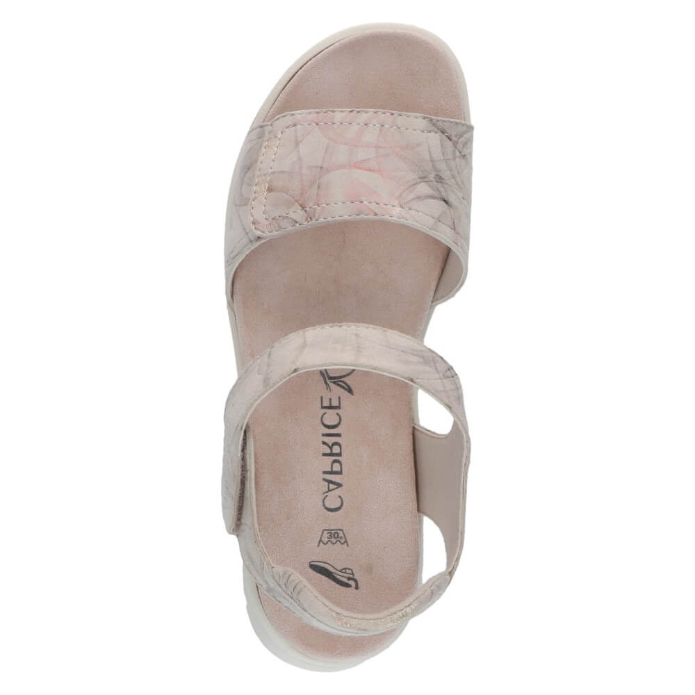 Caprice Beige Wedge sandal with Velcro straps