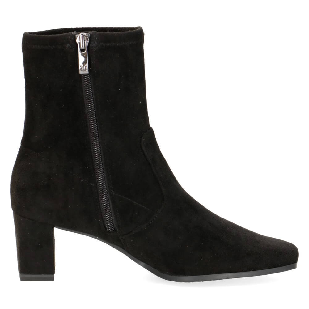 Black ankle boot with a zipper on a white background Caprice Block heel ankle boot 9-25354 Vegan BLACK