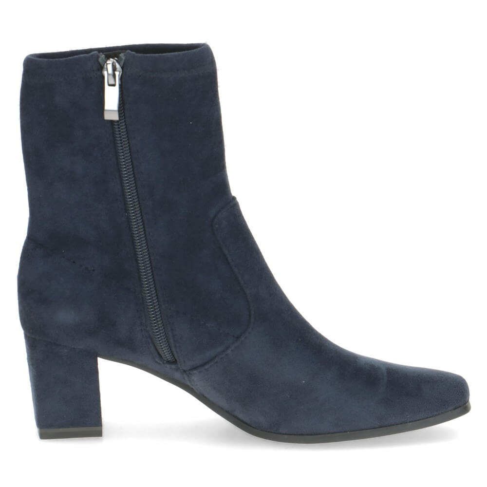 Navy blue ankle boot with a zipper on a white background Caprice Block heel ankle boot 9-25354 Vegan NAVY