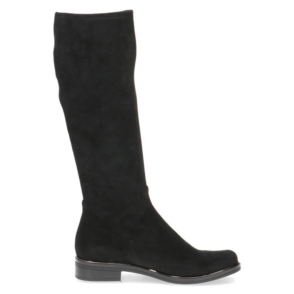 Black knee-high boot with a '100% Vegan' label on a white background Caprice Vegan Knee High Boots 9-25512 Black