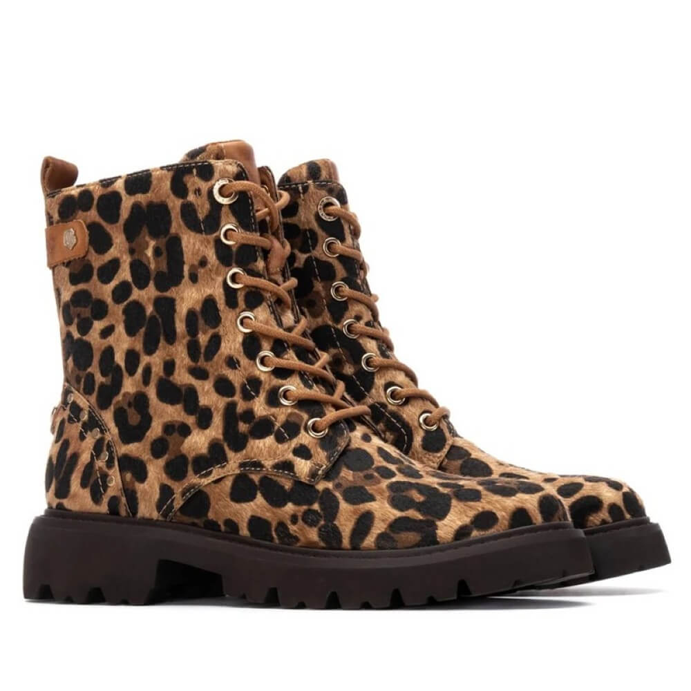 Leopard print boot on a white background Carmela Laced Ankle Boot 162665 Leopard