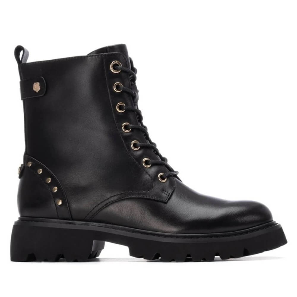 black leather laced ankle boot