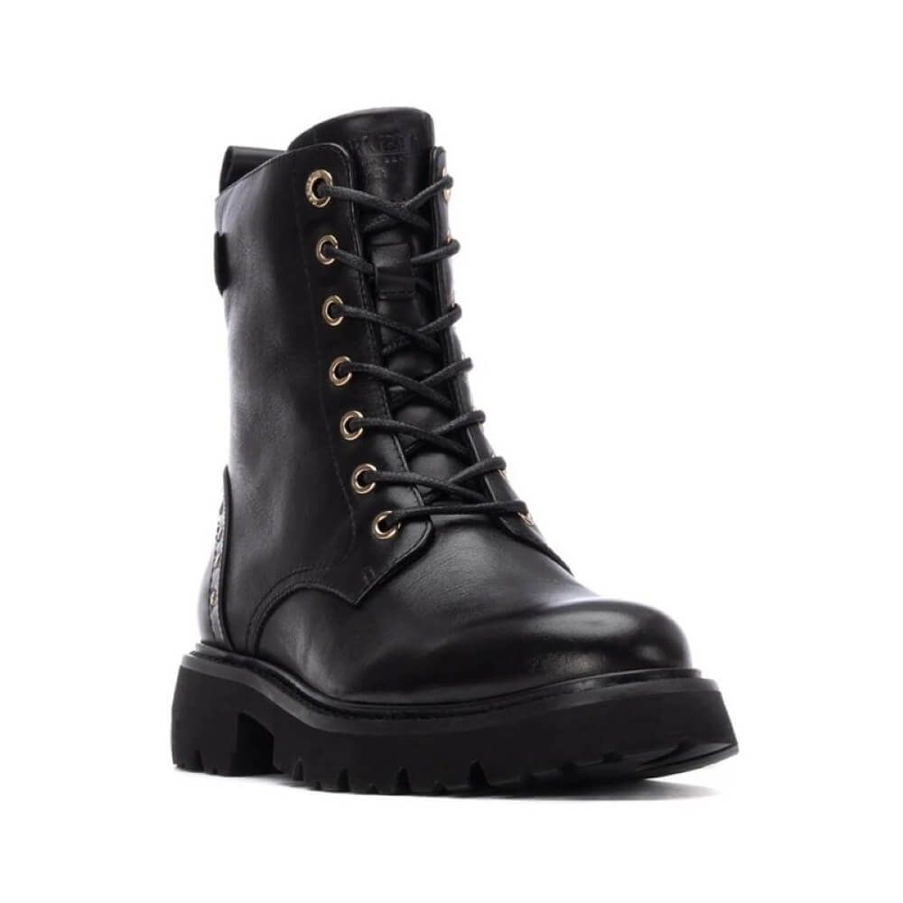 black leather laced ankle boot