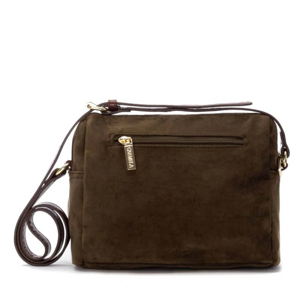 Brown leather handbag with a strap on a white background Carmela Shoulder Bag 186186 Khaki Animal Print
